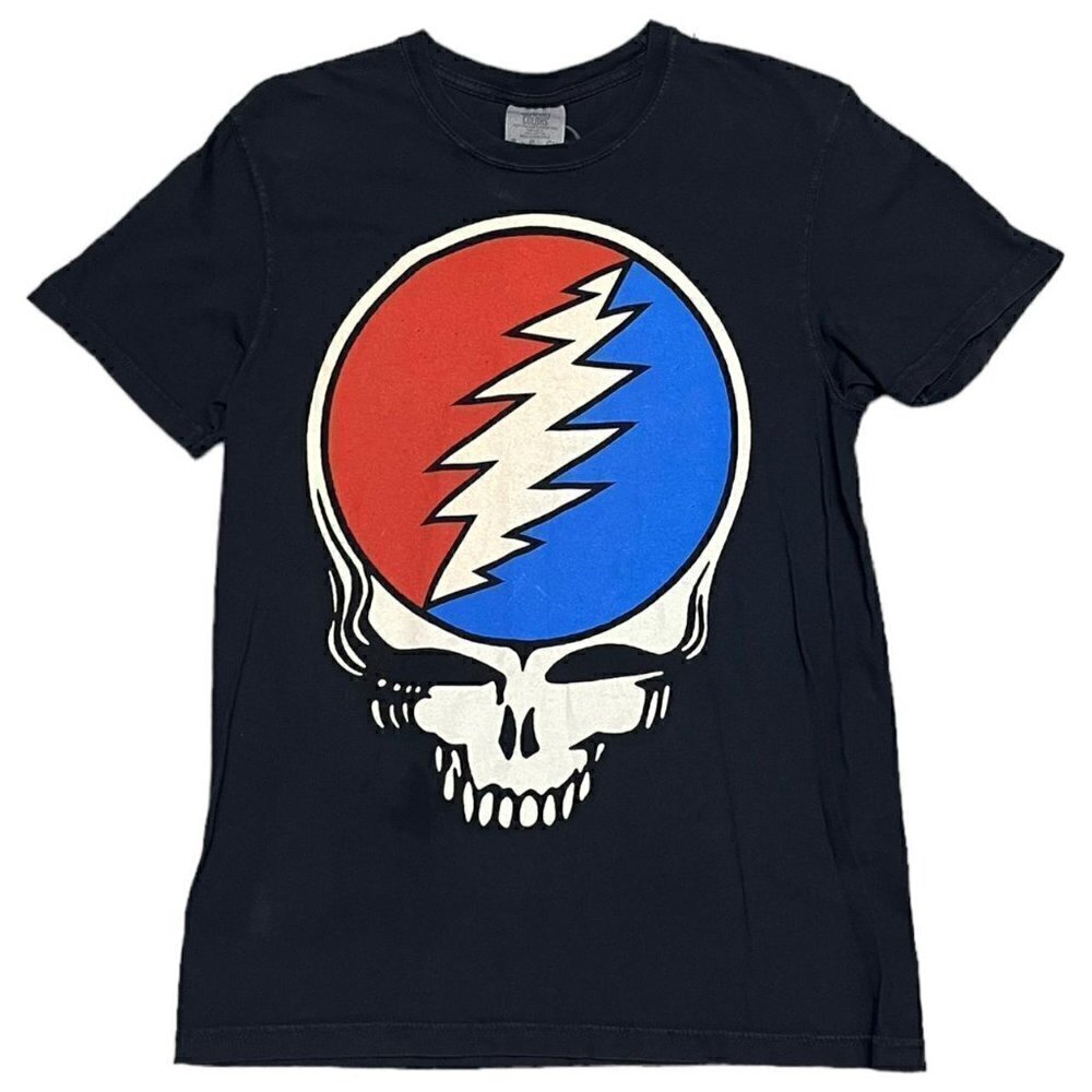 Grateful Dead Black Tee with Red & Blue Steal Your Face Graphic